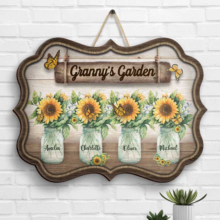 Grandma's Garden Sunflower - Gift For Grandma, Personalized Shaped Wood Sign
