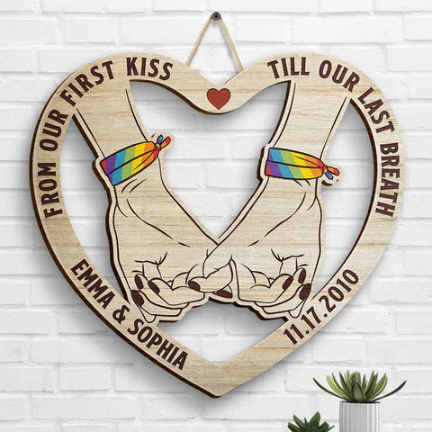 Pinky Promise, From Our First Kiss, LGBTQ+ Couples - Gift For Couples, Husband Wife, Personalized Shaped Wood Sign