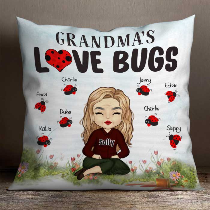 Grandma's Love Bugs - Gift For Grandma, Personalized Pillow