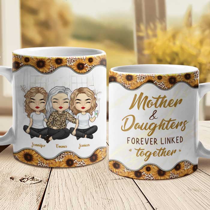 Mother And Daughters Forever Linked Together - Gift For Mom, Personalized Mug