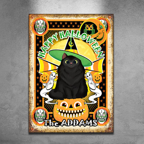 A Wonderful Halloween With Your Cat - Personalized Metal Sign