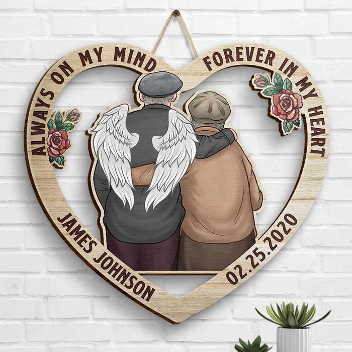 Always On My Mind, Forever In My Heart - Personalized Shaped Wood Sign