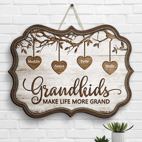 Grandkids Make Life More Grand - Gift For Grandma, Personalized Shaped Wood Sign