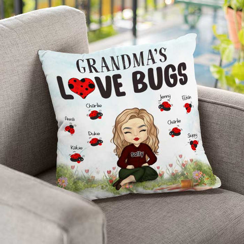 Grandma's Love Bugs - Gift For Grandma, Personalized Pillow