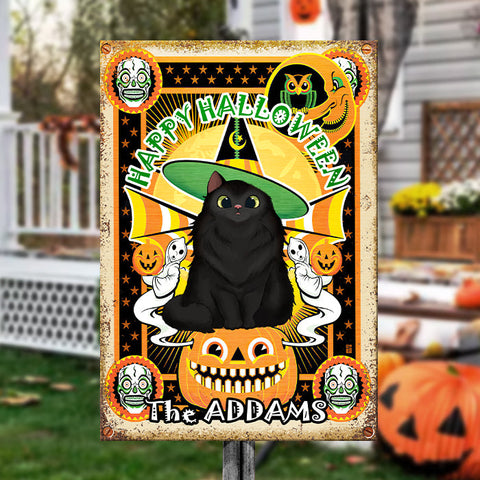 A Wonderful Halloween With Your Cat - Personalized Metal Sign