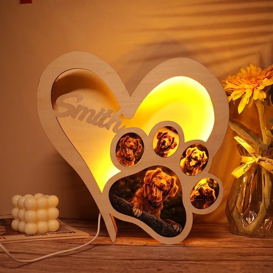 Custom Love Dog Paw Wood Lamp