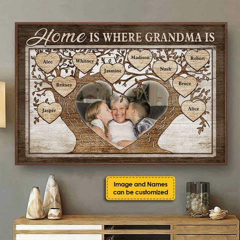 Home Is Where Grandma Is - Upload Image, Gift For Mom, Grandma - Personalized Horizontal Poster