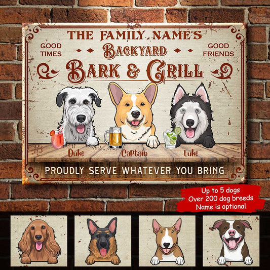 Backyard Bark & Grill - Funny Personalized Dog Metal Sign
