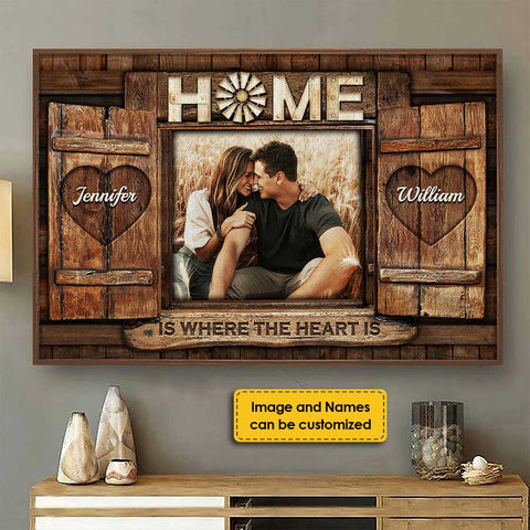 Home Is Where The Heart Is - Upload Image, Gift For Couples, Husband Wife - Personalized Horizontal Poster