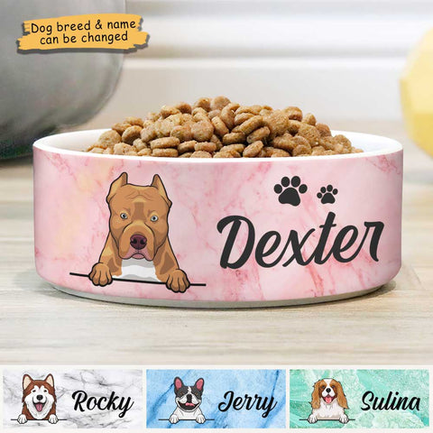 Pink White Green Blue Marble, Gift For Dog Lovers - Personalized Custom Dog Bowls