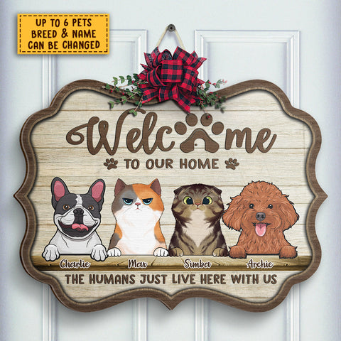 Welcome To Our Home Dog And Cat - Personalized Shaped Door Sign