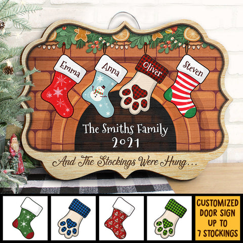 Christmas Stockings Hanging - Personalized Shaped Door Sign