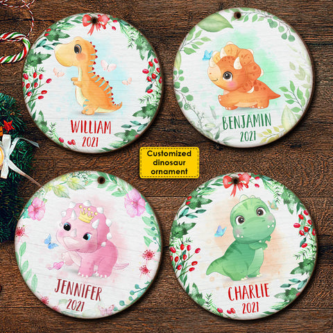 Merry Christmas To Dinosaur Kid - Personalized Round Ornament