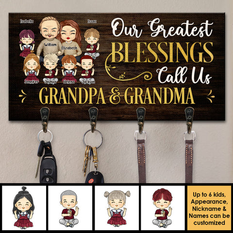 Our Greatest Blessings Call Us Grandparents - Personalized Key Hanger, Key Holder - Gift For Couples, Husband Wife