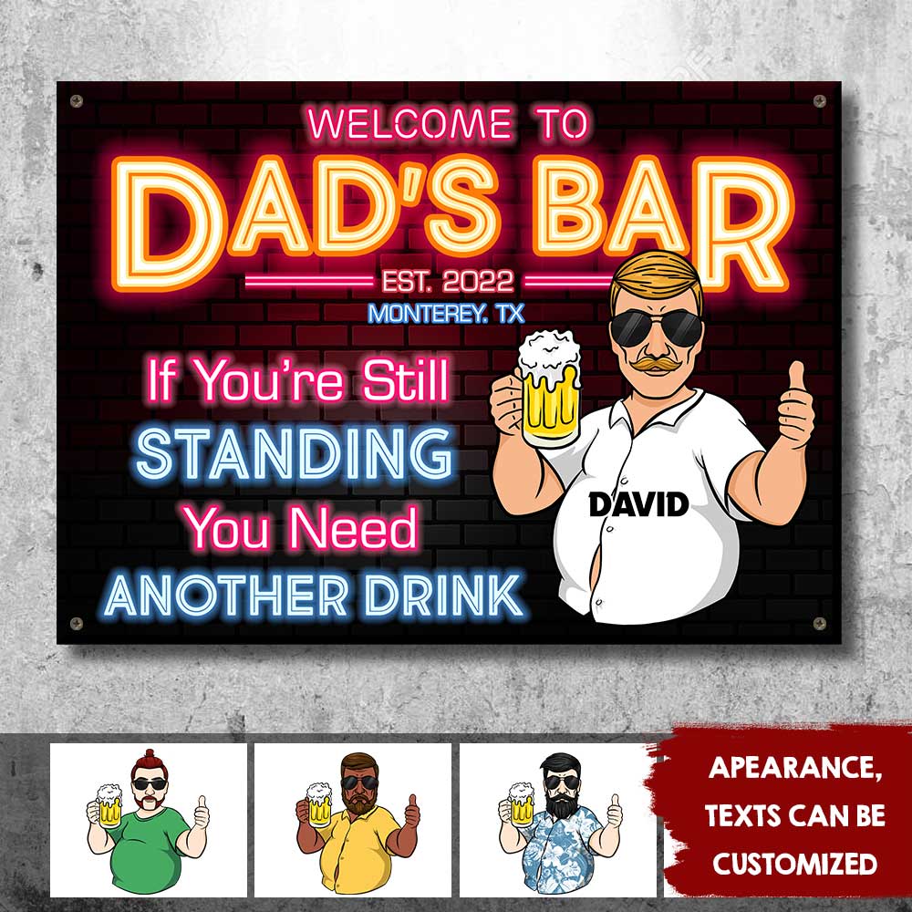 Welcome To Dad's Bar - Gift For Dad, Grandpa - Personalized Metal Sign