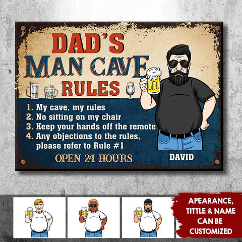 Dadƒ??s Man Cave Rules - Gift For Dad, Grandpa - Personalized Metal Sign