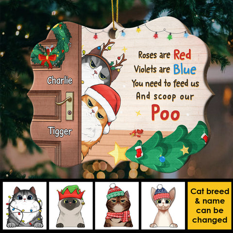 Naughty Cats Behind The Door - Personalized Shaped Ornament