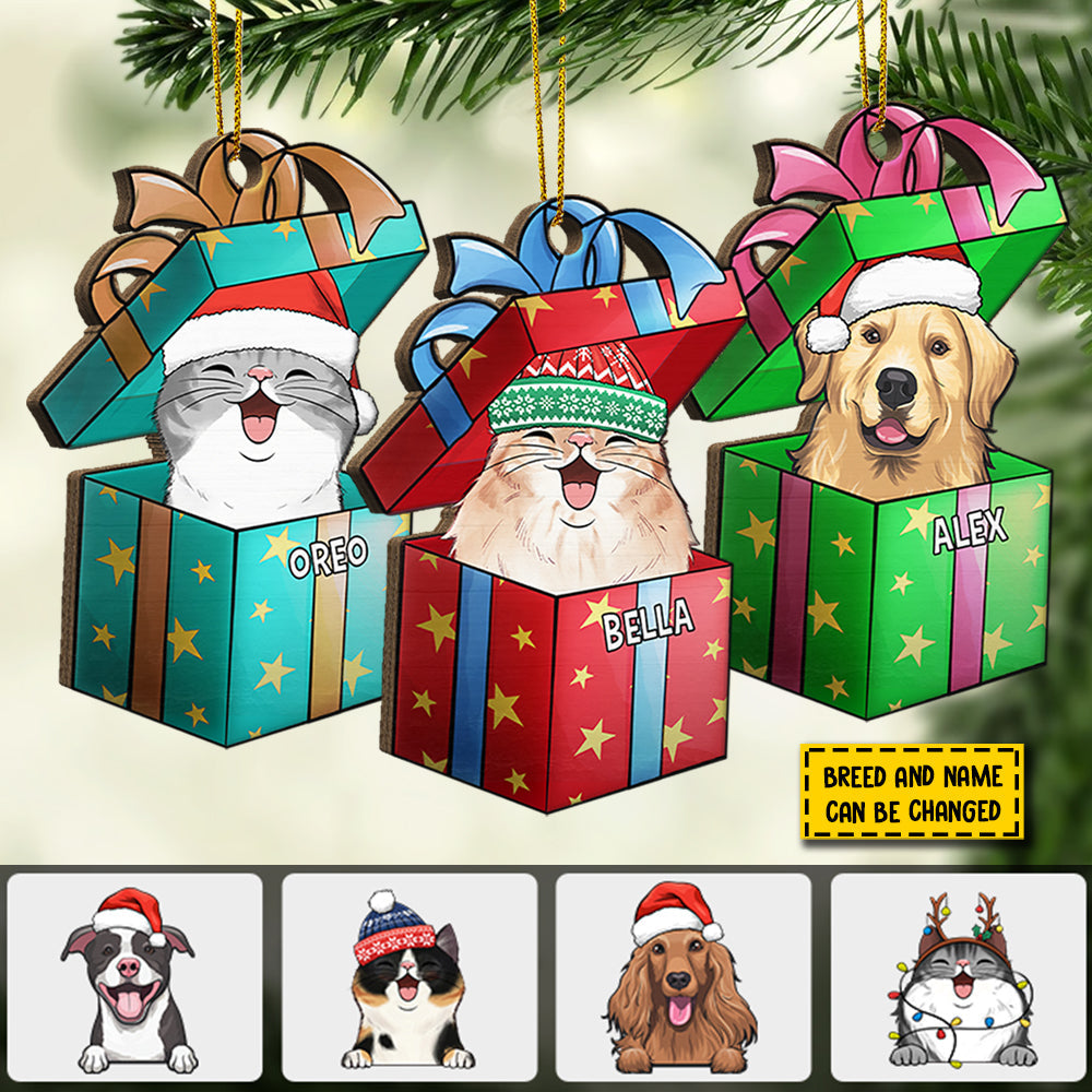 Christmas Gift Box - Dogs And Cats - Personalized Shaped Ornament