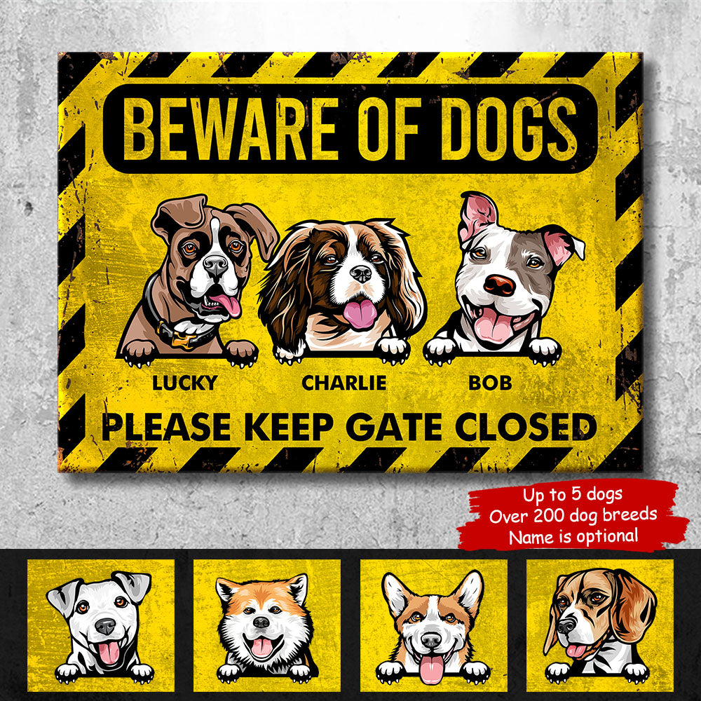 Beware Of Dogs Please Keep Gate Closed - Gift For Dog Lovers, Personalized Metal Sign