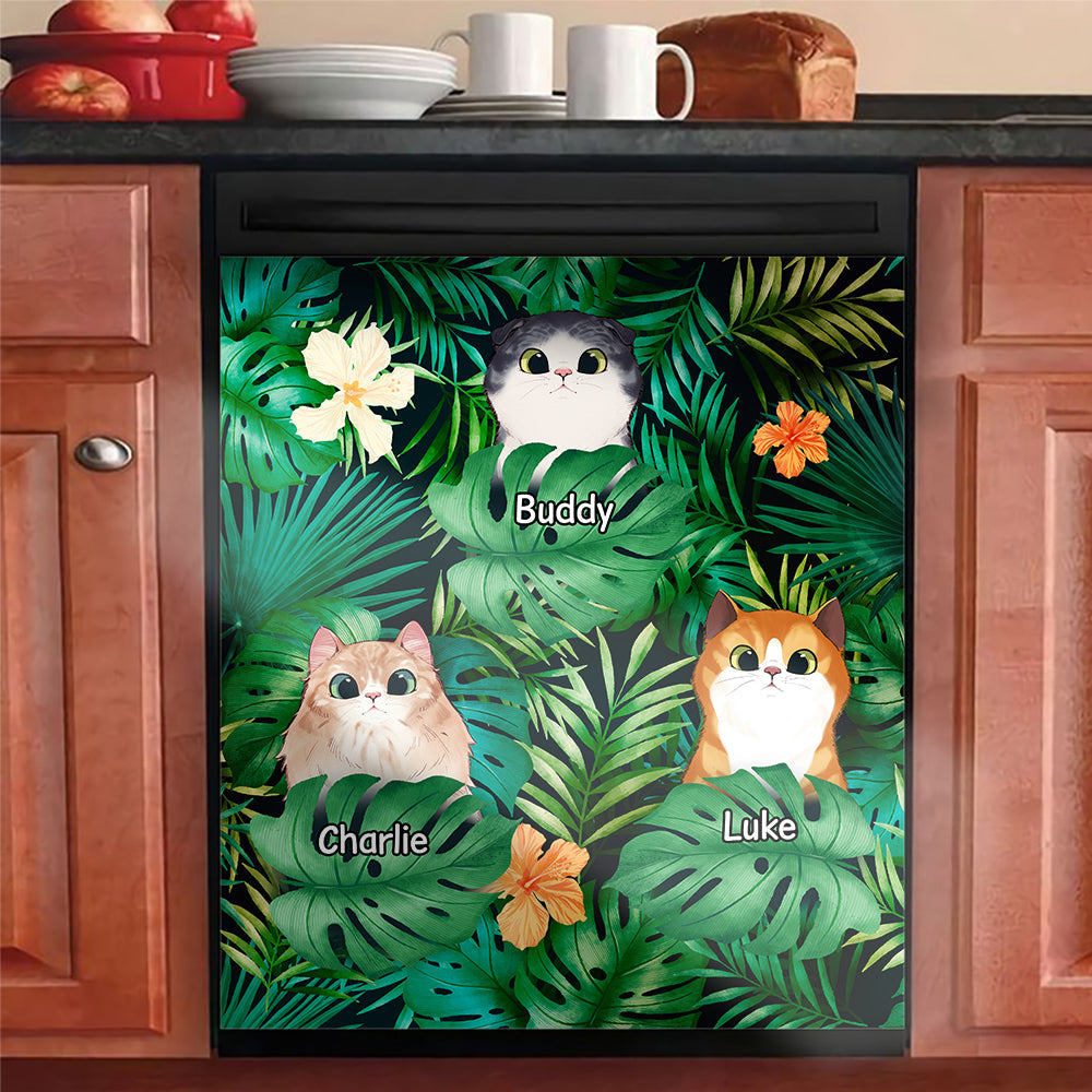 Cats In Tropical Garden - Personalized Dishwasher Cover