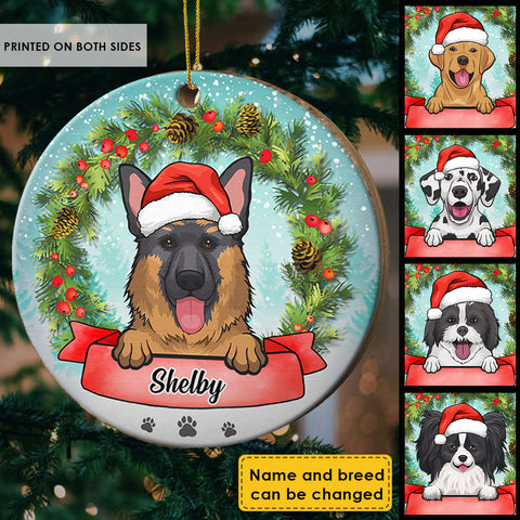 Merry Christmas With The Dog - Personalized Round Ornament