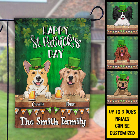 Happy St. Patrick's Day With Dogs - Gift For St. Patrick's Day, Personalized Flag
