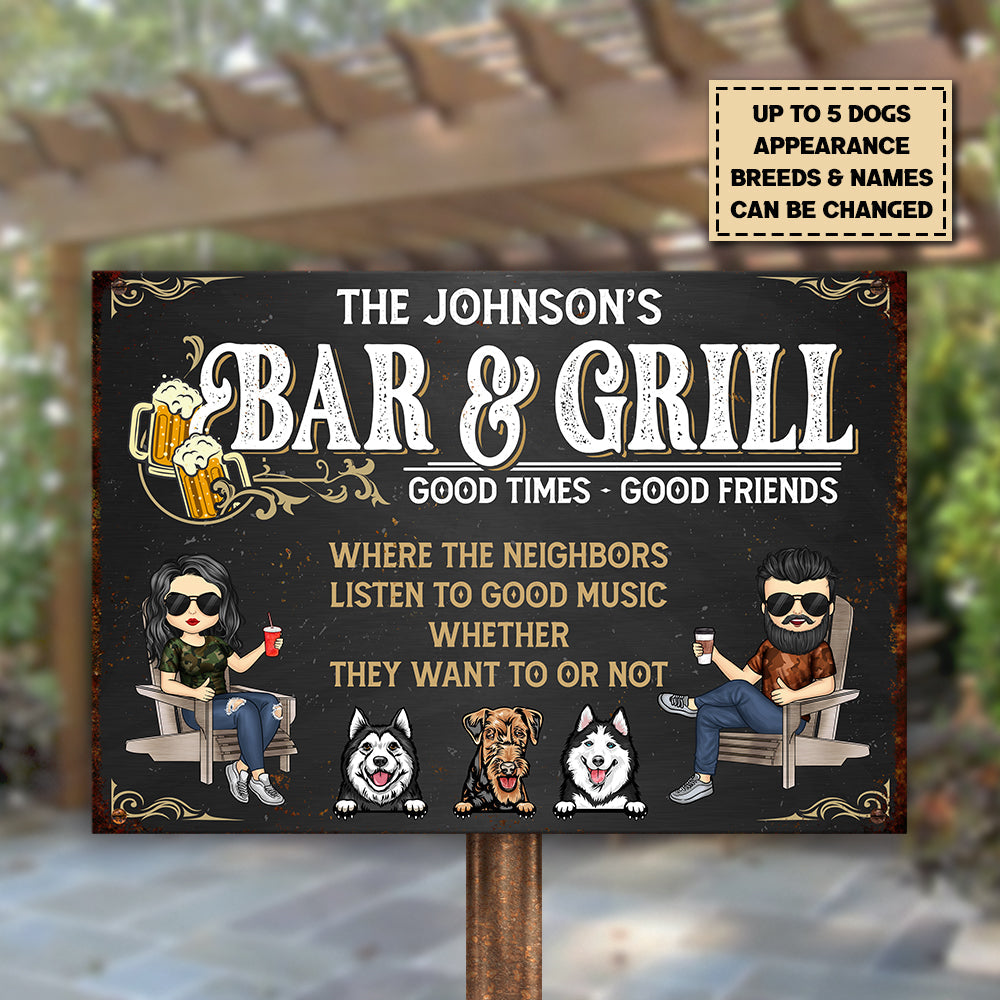 Bar & Grill Good Times - Personalized Metal Sign - Gift For Couples, Husband Wife