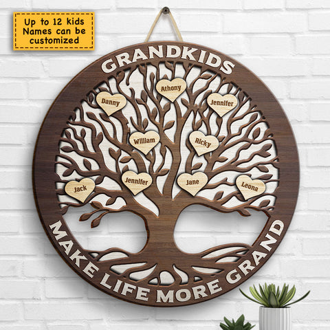 Grandkids Make Life More Grand - Gift For Mom, Grandma - Personalized Shaped Wood Sign