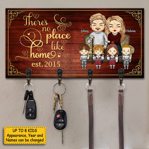 There Is No Place Like Home - Personalized Key Hanger, Key Holder - Gift For Couples, Husband Wife