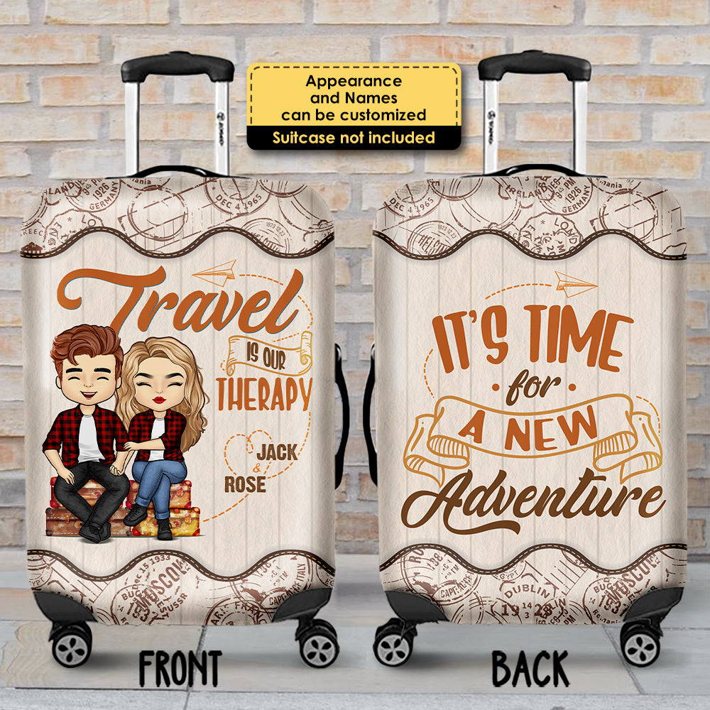 Time For A New Adventure - Personalized Luggage Cover - Gift For Couples, Husband Wife