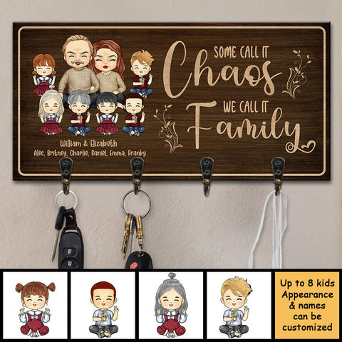 Some Call It Chaos, We Call It Family - Personalized Key Hanger, Key Holder - Gift For Couples, Husband Wife
