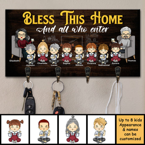Bless This Cozy Home And All Who Enter - Personalized Key Hanger, Key Holder - Gift For Couples, Husband Wife