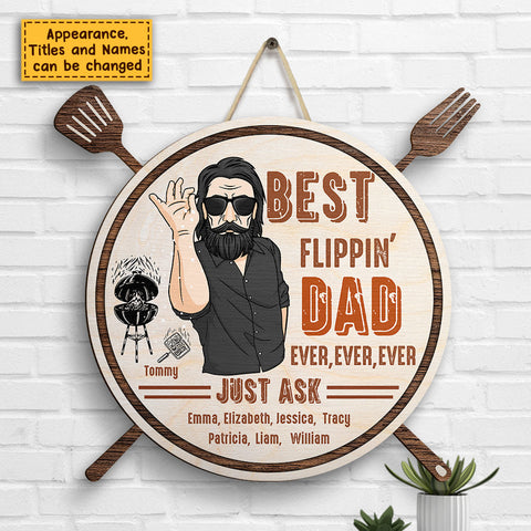 Best Flippin' Dad Ever - Personalized Shaped Wood Sign - Gift For Dad, Grandpa