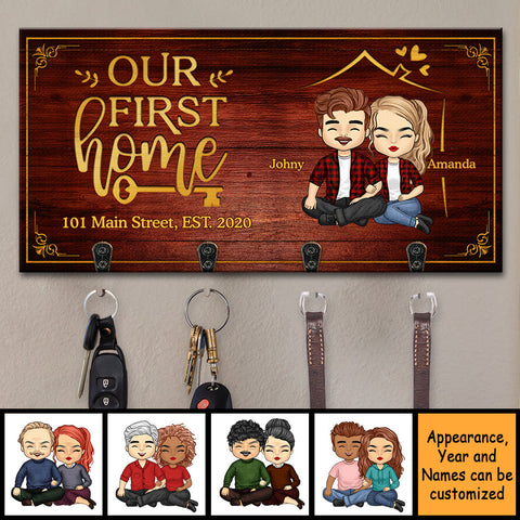 Our First Home - Personalized Key Hanger, Key Holder - Gift For Couples, Husband Wife