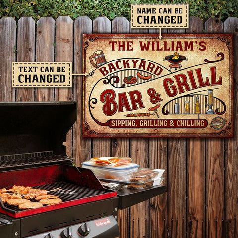 Sipping, Grilling And Chilling - Personalized Metal Sign