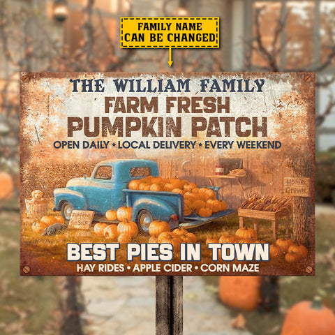 Farm Fresh - Pumpkin Patch - Best Pies In Town - Personalized Metal Sign, Halloween Ideas.