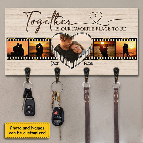 Together Is Our Favorite Place To Be - Personalized Key Hanger, Key Holder - Upload Image, Gift For Couples, Husband Wife