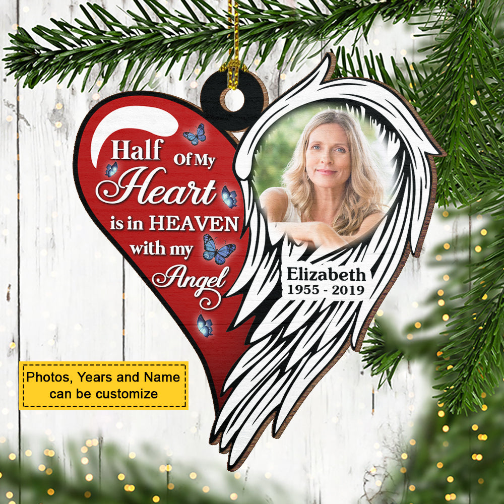 Half Of My Heart Is In Heaven With My Angel- Personalized Shaped Ornament