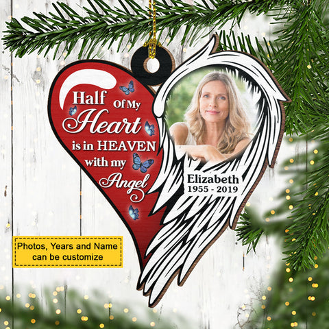 Half Of My Heart Is In Heaven With My Angel- Personalized Shaped Ornament