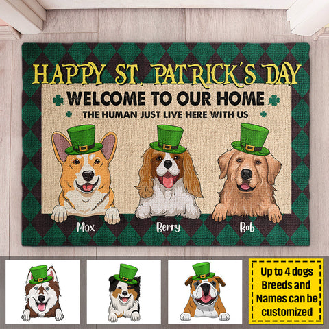Happy St. Patrick's Day Welcome To Our Home - Gift For St. Patrick's Day, Personalized Decorative Mat