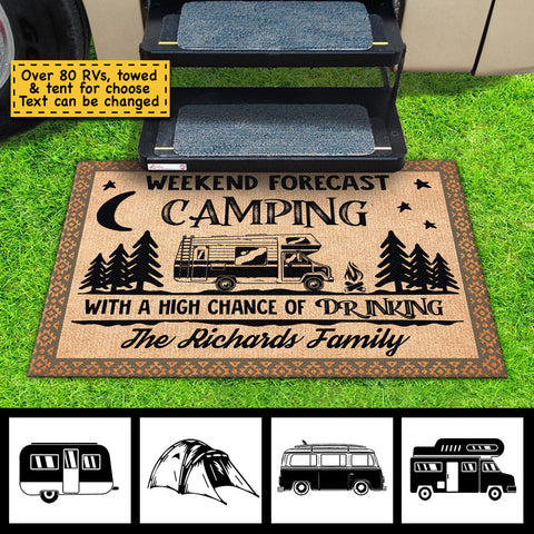 Camping With A High Chance Of Drinking - Personalized Decorative Mat