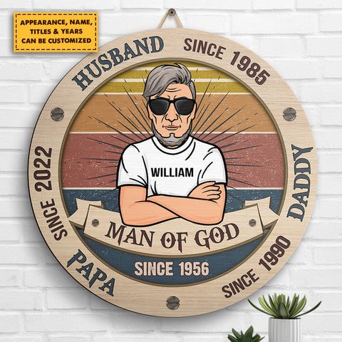 Man Of God - Personalized Shaped Wood Sign - Gift For Dad, Grandpa