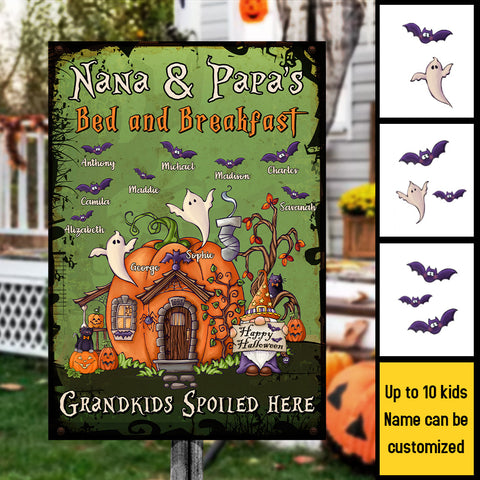 Nana & Papa Bed And Breakfast, Grandkids Spoiled Here - Personalized Metal Sign, Halloween Ideas.