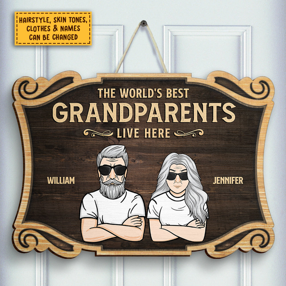The World's Best Grandparents Live Here - Personalized Shaped Door Sign