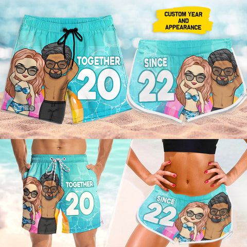 You And Me Together Since - Personalized Couple Beach Shorts - Gift For Couples, Husband Wife