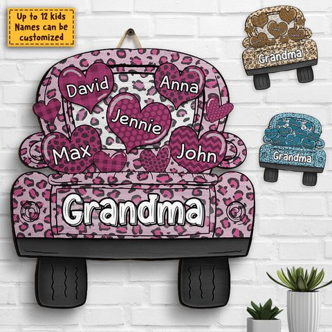 Grandma Truck Loading Heart - Gift For Mom, Grandma - Personalized Shaped Wood Sign