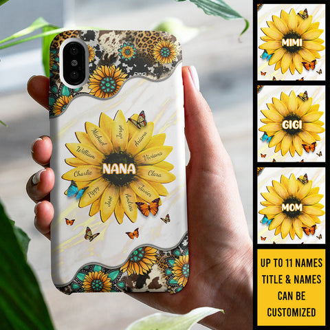 Nana Grandma Mom Kids Family Sunflower - Gift For Mom, Grandma - Personalized Phone Case