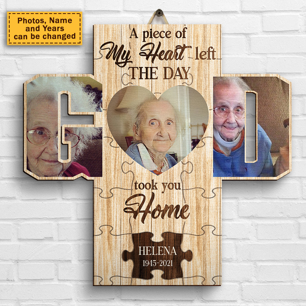 The Day God Took You Home - Upload Image, Personalized Shaped Wood Sign