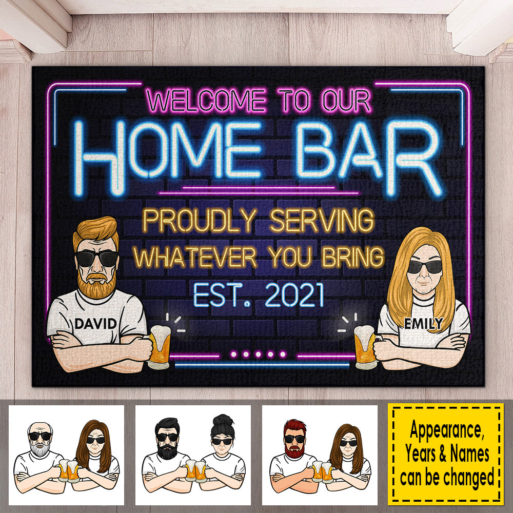 Welcome To Our Home Bar - Gift For Couples, Husband Wife, Personalized Decorative Mat