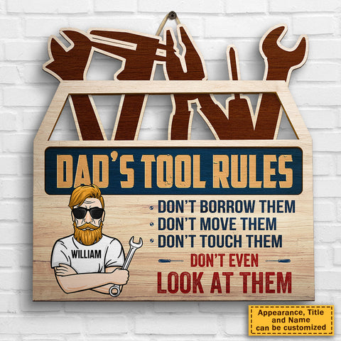 Dad's Tool Rules - Gift For Dad, Grandpa - Personalized Shaped Wood Sign